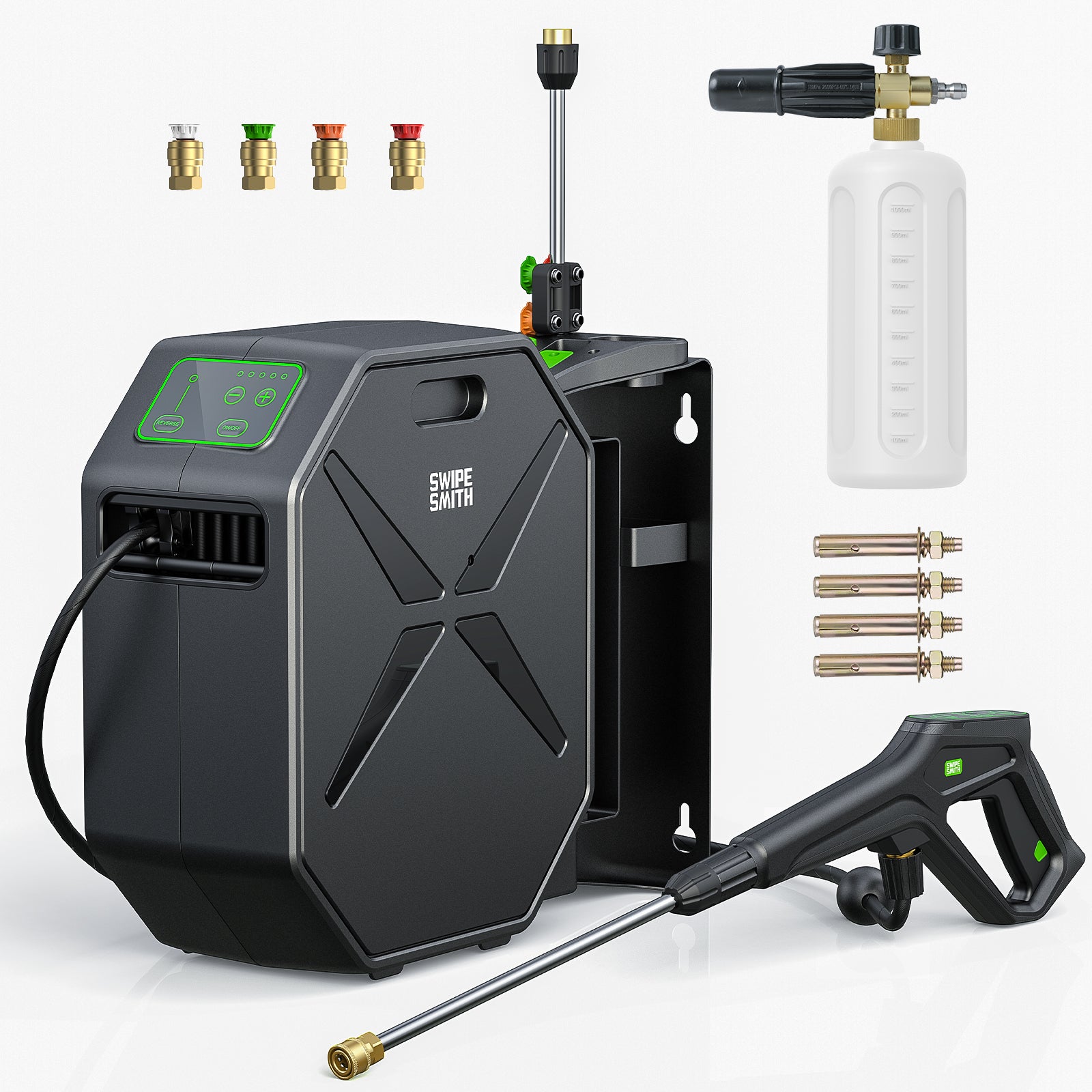 Aspiron SI-TH011 Wall-Mounted Pressure Washer, Pressure Washer, Remote Controlled Power Washer with 100ft Replaceable & Retractable Reel
