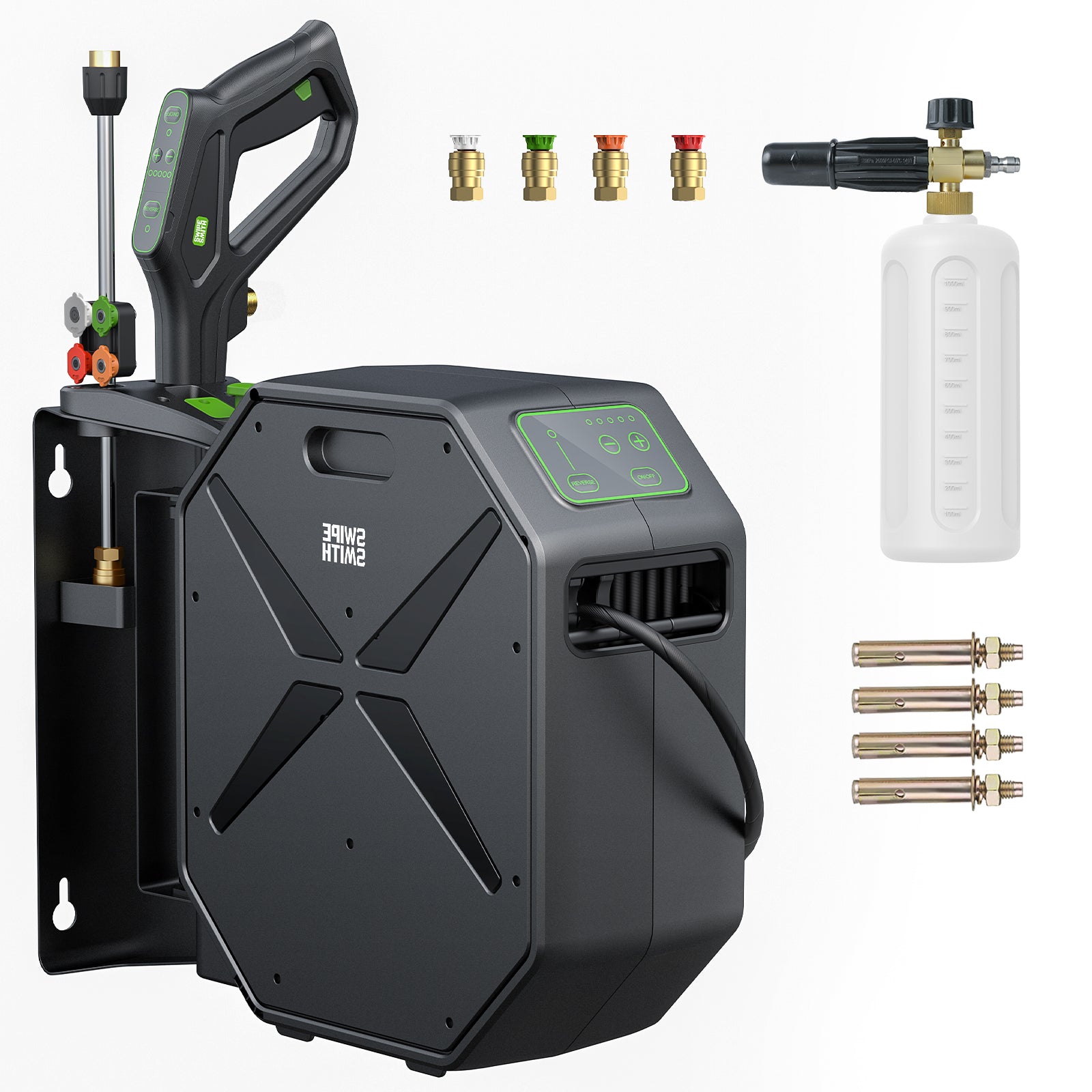Aspiron SI-TH011 Wall-Mounted Pressure Washer, Pressure Washer, Remote Controlled Power Washer with 100ft Replaceable & Retractable Reel