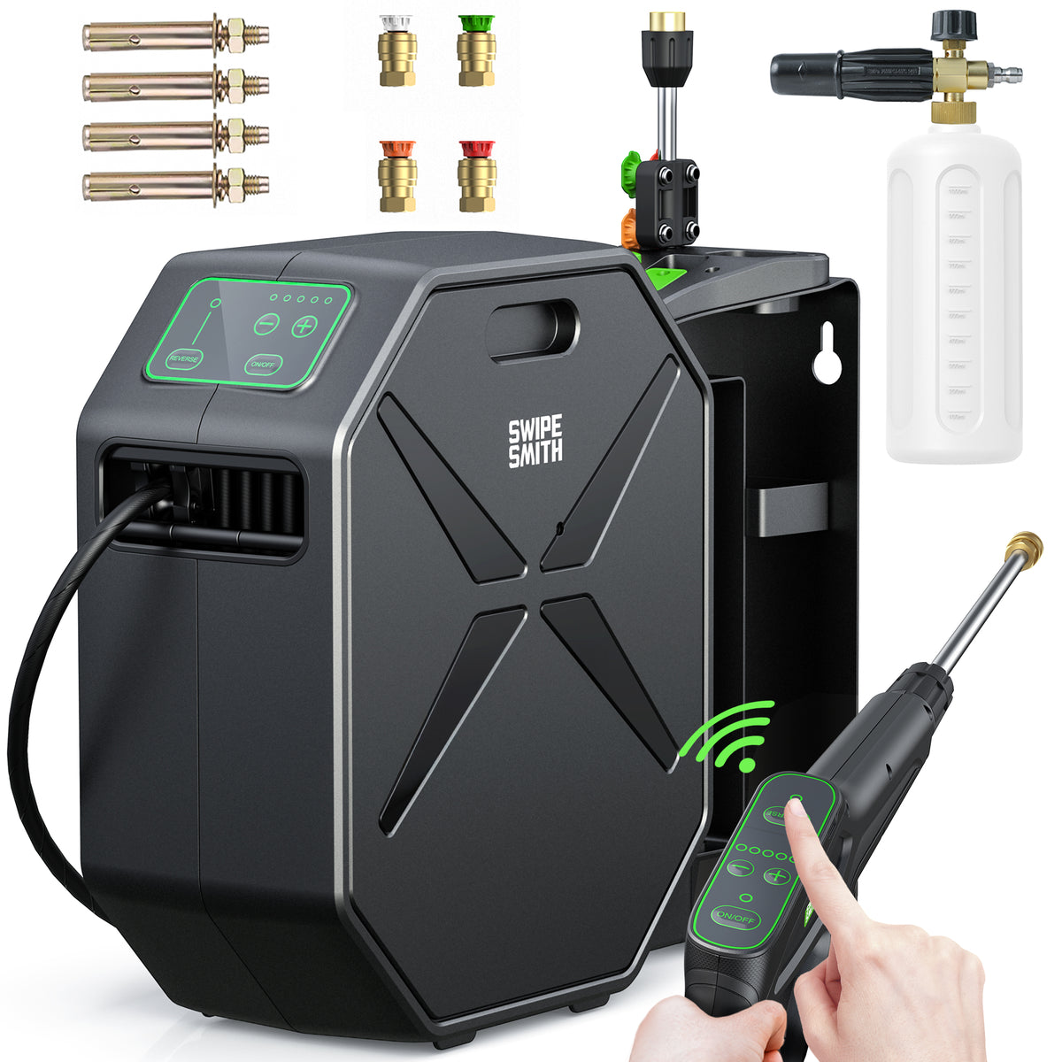 Aspiron SI-TH011 Wall-Mounted Pressure Washer, Pressure Washer, Remote Controlled Power Washer with 100ft Replaceable & Retractable Reel