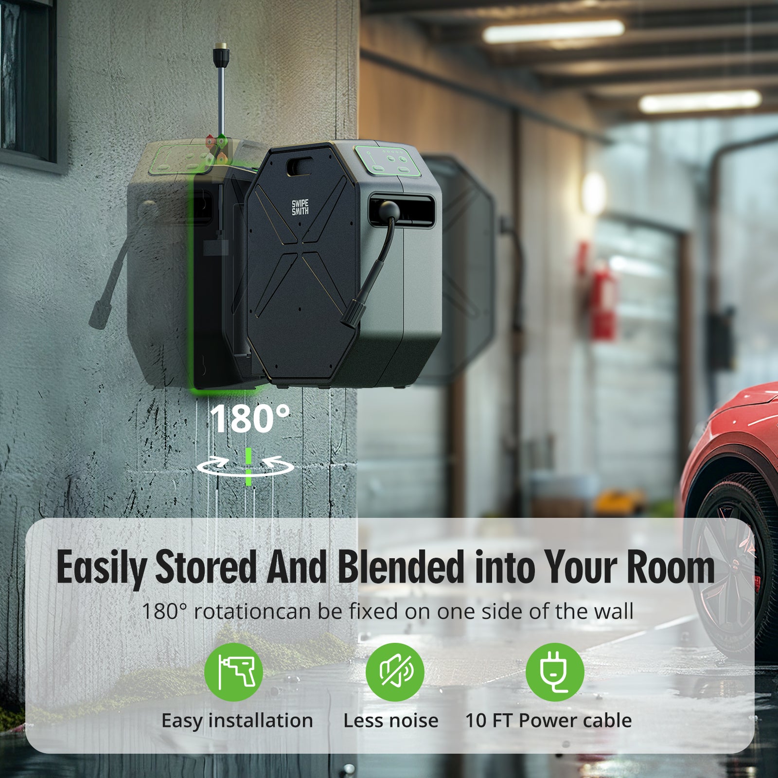 Aspiron SI-TH011 Wall-Mounted Pressure Washer, Pressure Washer, Remote Controlled Power Washer with 100ft Replaceable & Retractable Reel