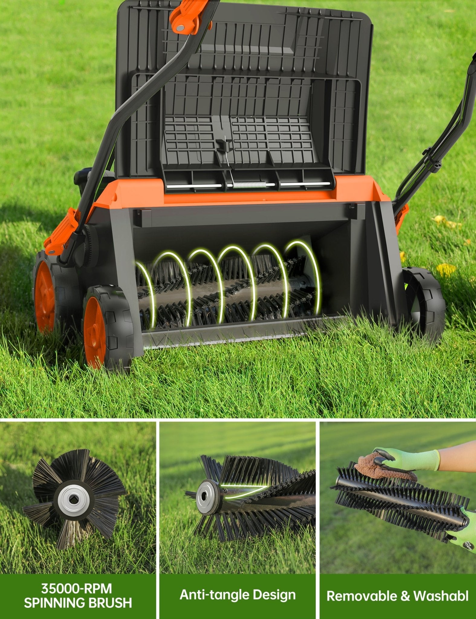 Aspiron 15Amp Artificial Grass Sweeper 16” Width Lawn Sweeper Yard Power Brush