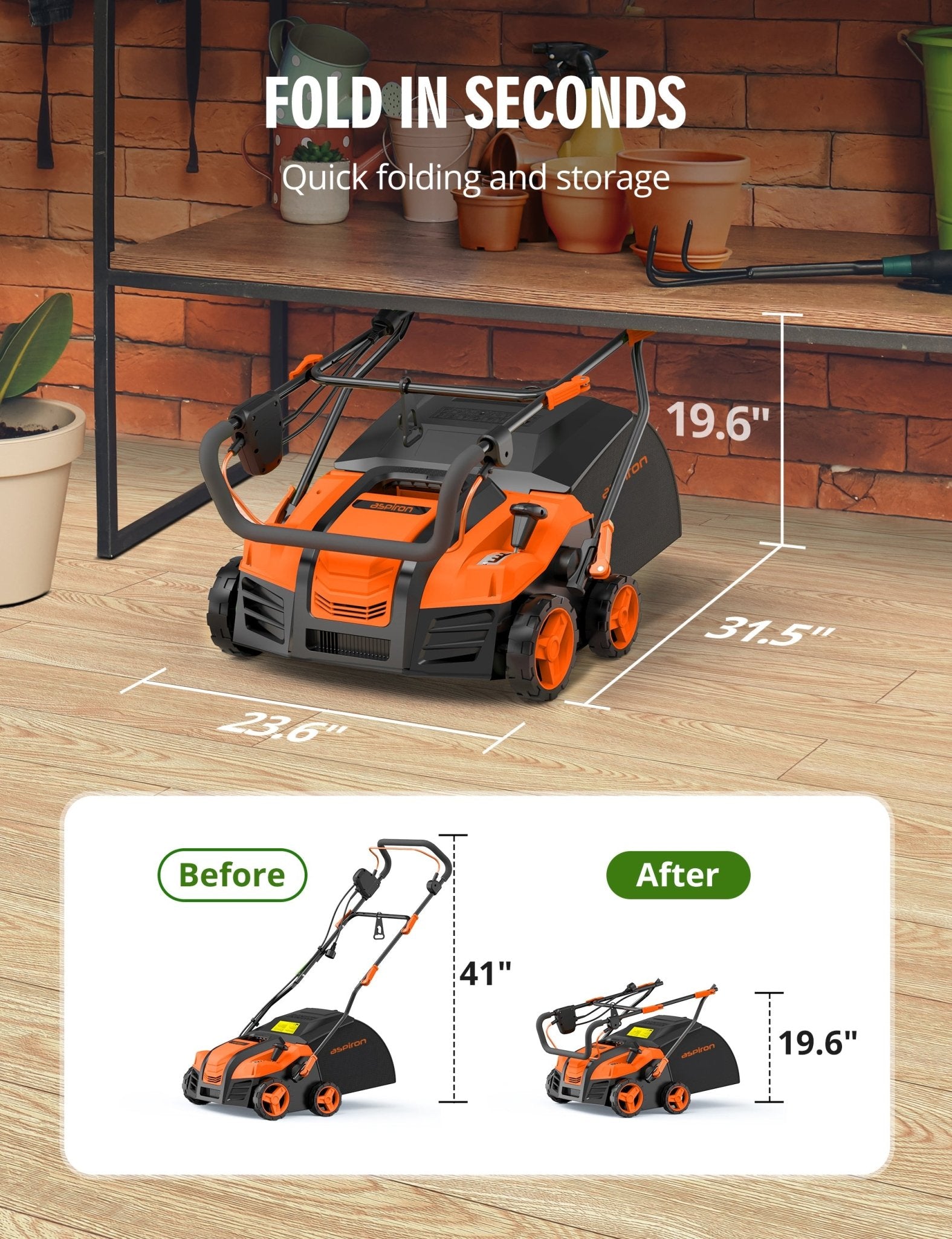 Aspiron 15Amp Artificial Grass Sweeper 16” Width Lawn Sweeper Yard Power Brush
