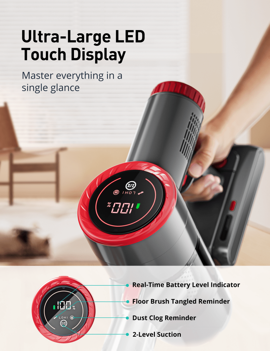 ASPIRON® Cordless Vacuum Cleaner CA028, 45 min Runtime with large LED Touch Display 2024
