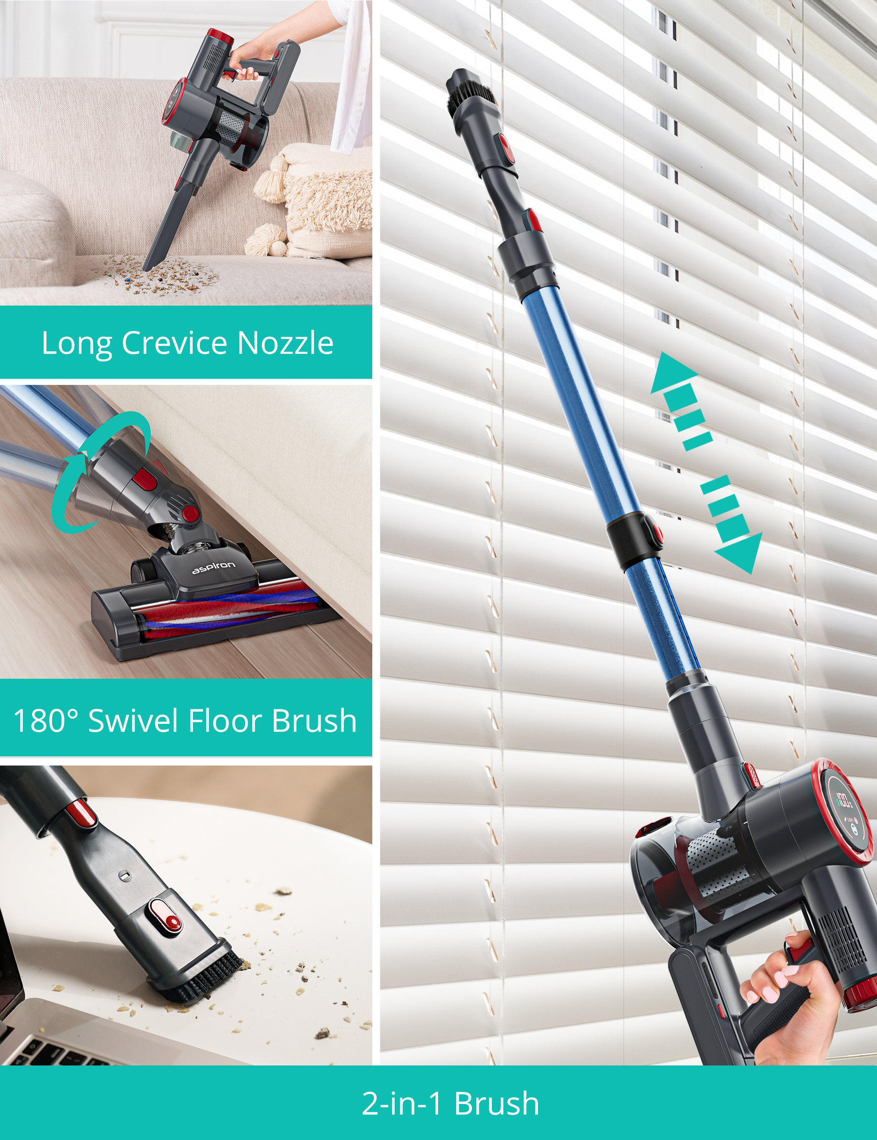 ASPIRON® Cordless Vacuum Cleaner  CA028，45 min Runtime with large LED Touch Display2024