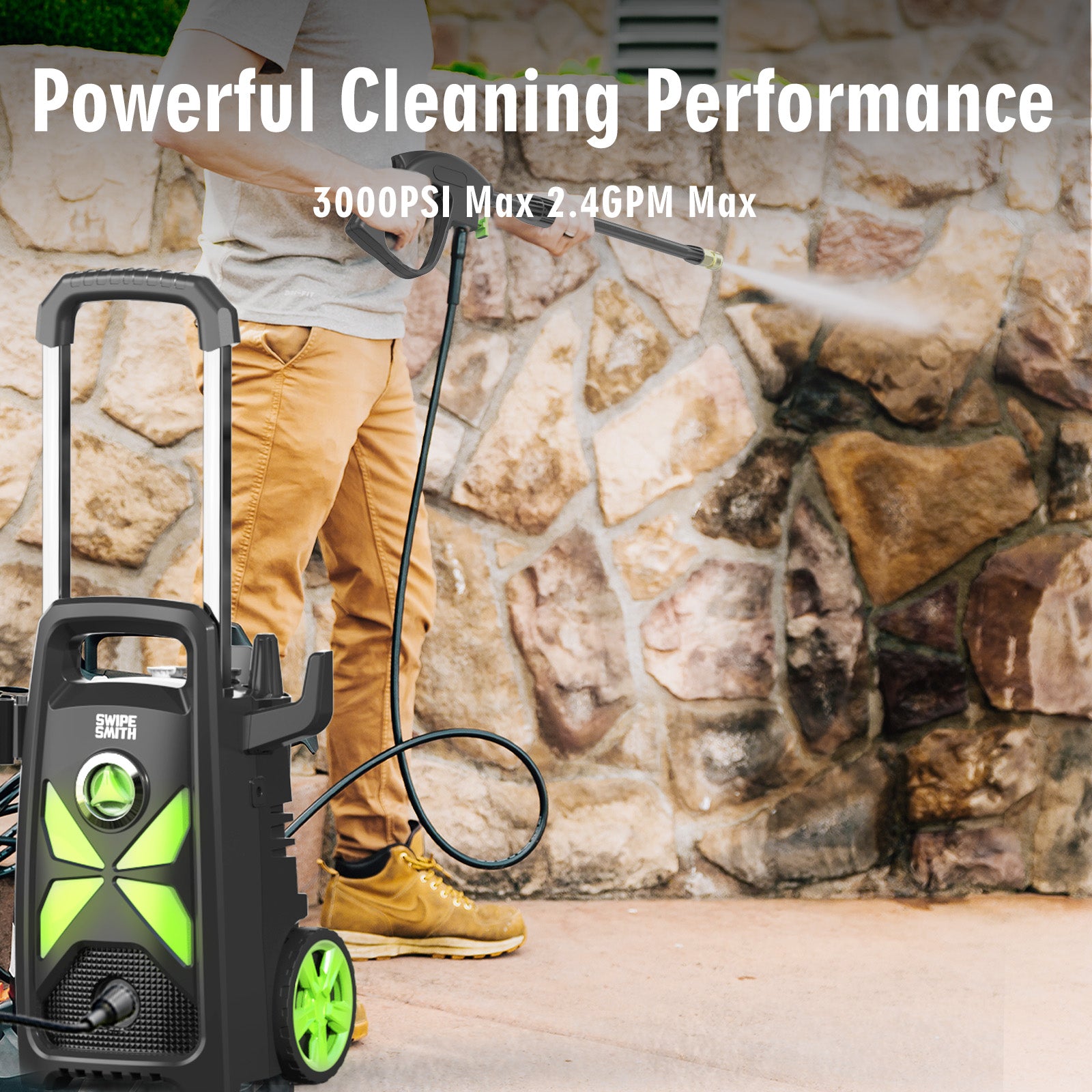 Aspiron SI-TH003 Power Washer Machine with Hose Reel, 4 Quick Connect Nozzles, Foam Cannon, for Cars, Patios, and Floor Cleaning