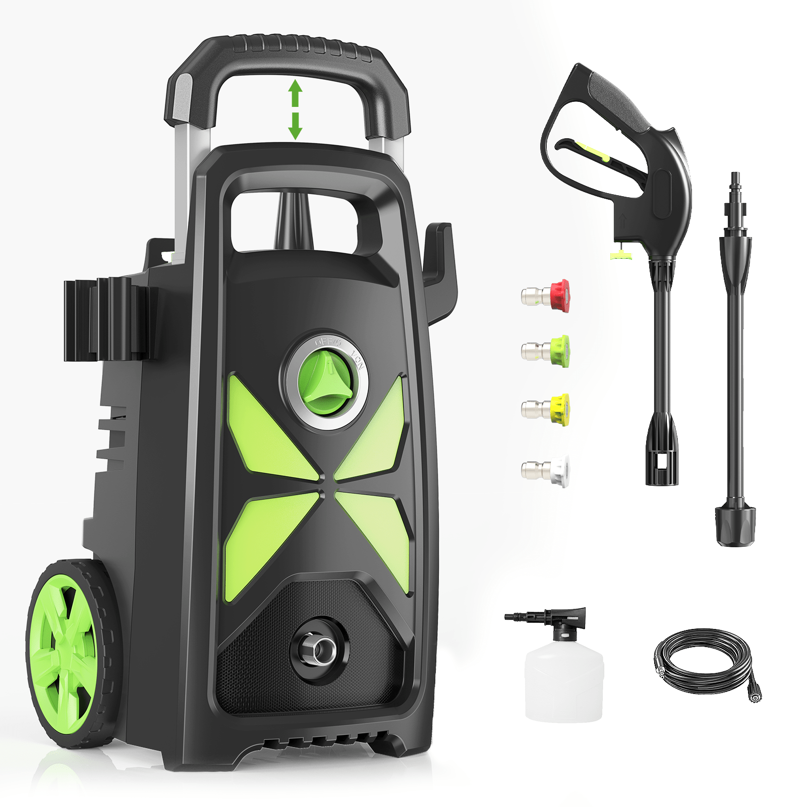Aspiron SI-TH003 Power Washer Machine with Hose Reel, 4 Quick Connect Nozzles, Foam Cannon, for Cars, Patios, and Floor Cleaning