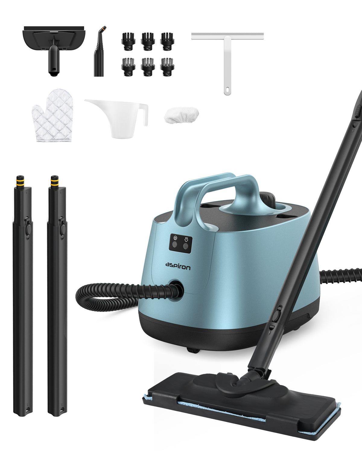 Aspiron CA019 Steam Cleaner, 293°F 58 PSI Powerful Multipurpose Handheld Steam Mop for Home Use, 21 Attachments, 50Oz Capacity, Heavy Duty Steamer for Carpets, Floors, Cars, Tiles, Crack Cleaning