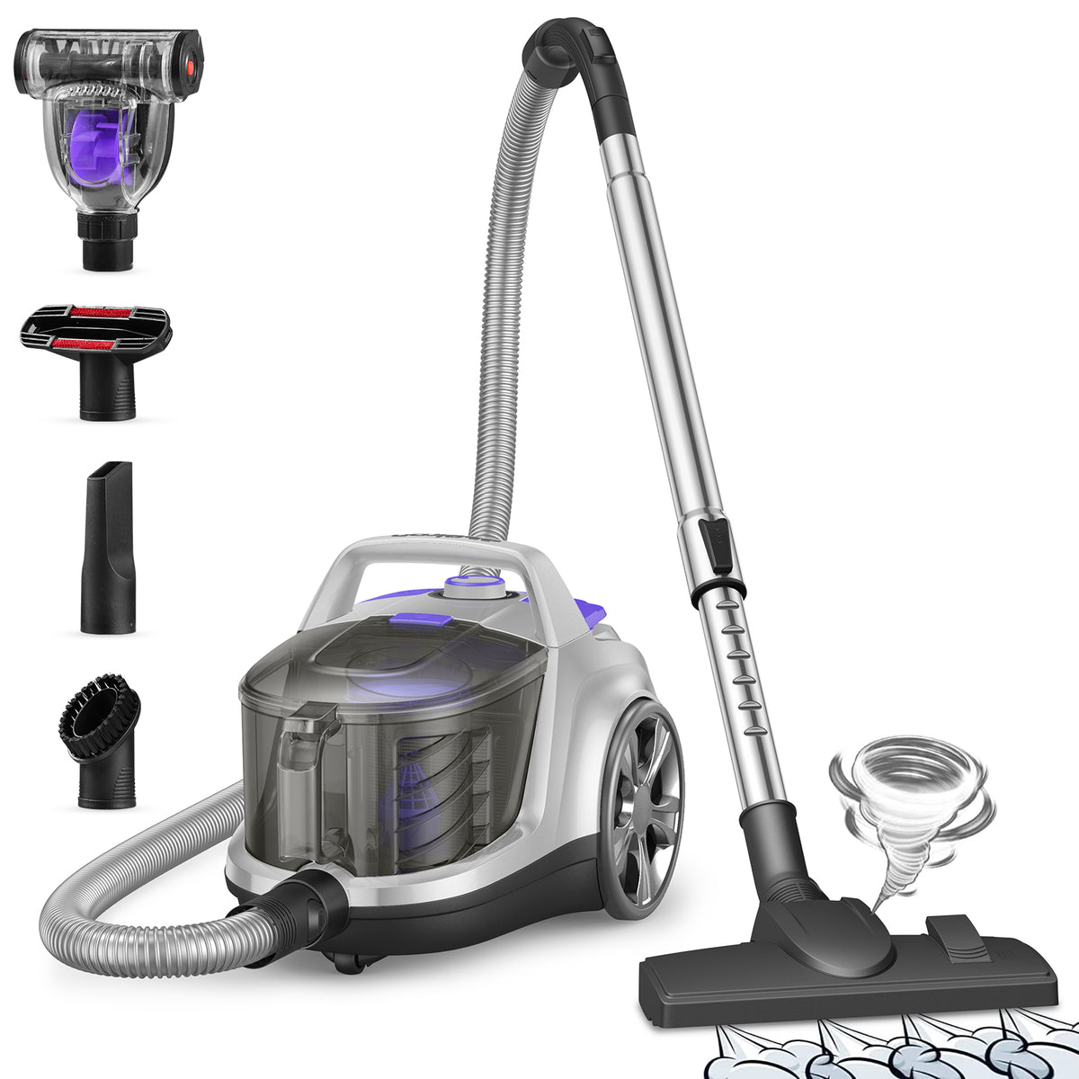 Aspiron Lightweight Bagless Vacuum Cleaner CA006, 3.7QT Capacity, 1600W, Purple