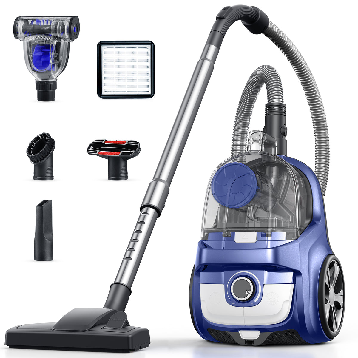 TaoTronics Canister Vacuum Cleaner, 30Kpa Powerful Suction, Bagless with 3.7QT Large Dust Cup, Auto Cord Rewind, HEPA Filter, 5 Attachments, Lightweight Vacuum for Pet Hair, Hard Floors & Car