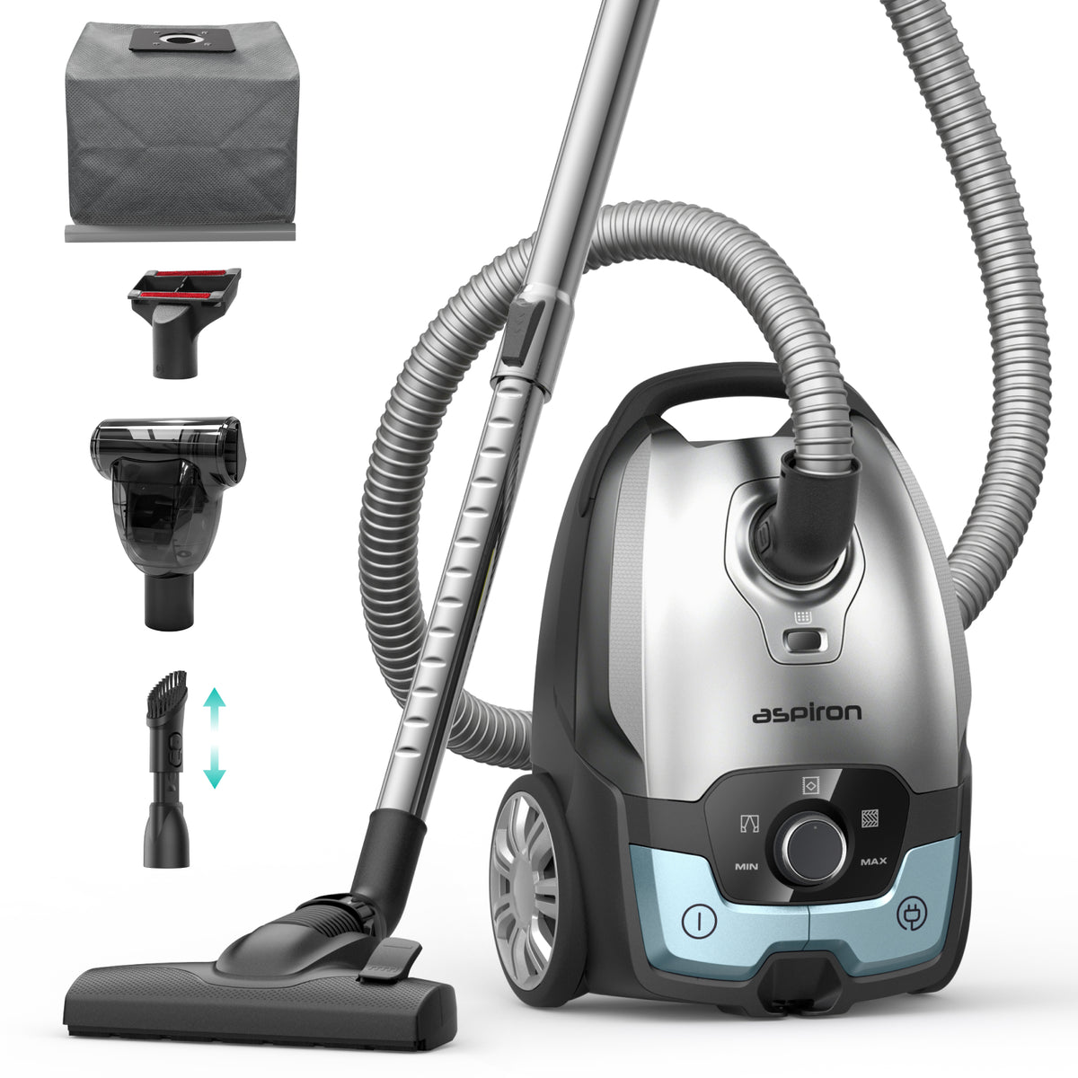 CA040 Aspiron Bagless Canister Vacuum Cleaner AS-CA040 5L Dust Bag, Easy to Push