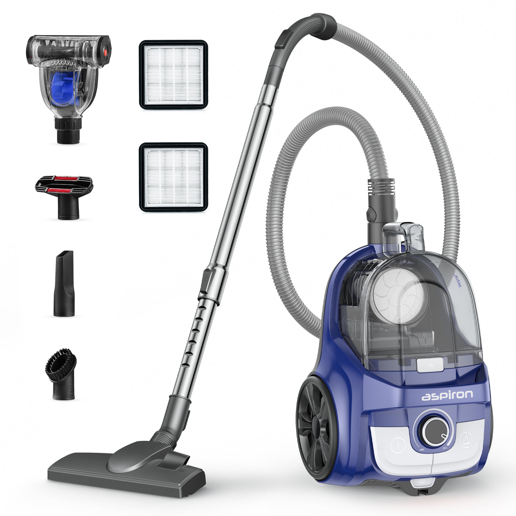Aspiron CA006 Canister Vacuum, Upgraded 1600W Bagless Canister Vacuum Cleaner, Auto Cord Rewind, H13 HEPA Filter, 3.7Qt Large Capacity, 5 Tools for Hard Floors, Carpet, Pet, Upholstery, Tiles, Persimmon Visit the Aspiron Store