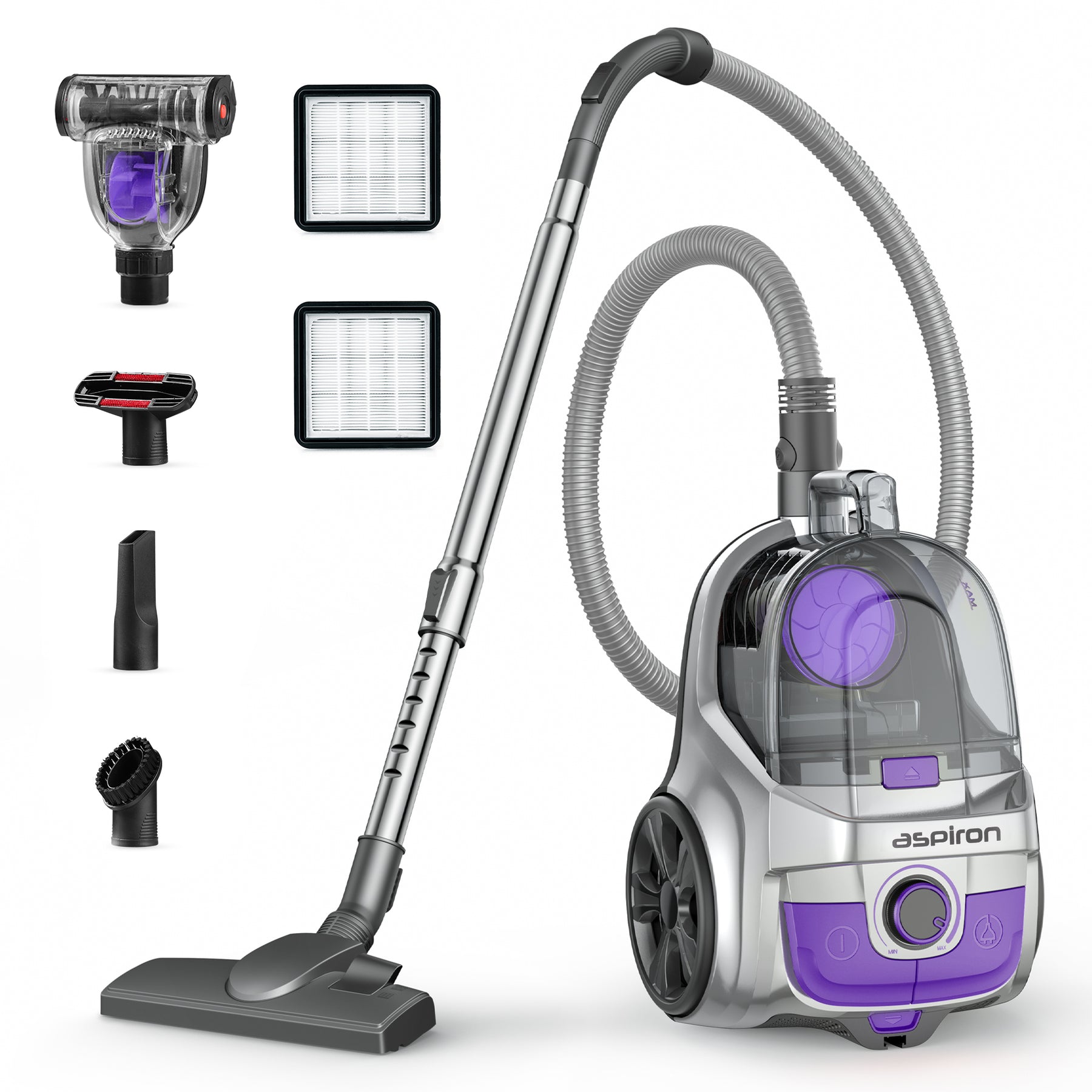 Aspiron CA006 Canister Vacuum, Upgraded 1600W Bagless Canister Vacuum Cleaner, Auto Cord Rewind, H13 HEPA Filter, 3.7Qt Large Capacity, 5 Tools for Hard Floors, Carpet, Pet, Upholstery, Tiles, Persimmon Visit the Aspiron Store