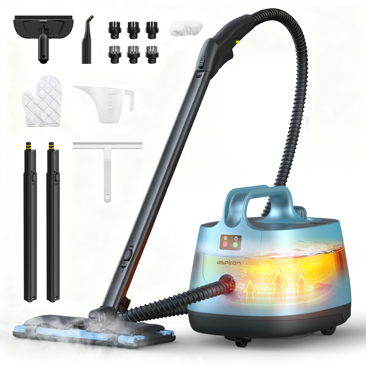 Aspiron CA019 Steam Cleaner, 293°F 58 PSI Powerful Multipurpose Handheld Steam Mop for Home Use, 21 Attachments, 50Oz Capacity, Heavy Duty Steamer for Carpets, Floors, Cars, Tiles, Crack Cleaning