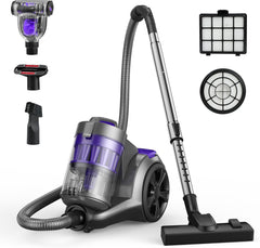 Aspiron CA033 1700W Canister Vacuum Cleaner, 32Kpa Bagless Vacuum Cleaner, Multi-Cyclonic Filtration, 2 Anti-Allergen HEPA Filters, 3.5QT Dust Cup, 4 Tools, Corded Vacuum for Hard Floor, Pet Hair