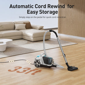 Orgtoy Canister Vacuum Cleaner, Upgraded 1600W Bagless Canister Vacuum Auto Cord Rewind, Brushless Motor, 4QT Dust Cup, HEPA Filter, 5 Tools for Hard Floors, Carpet, Pet, Upholstery, Tiles