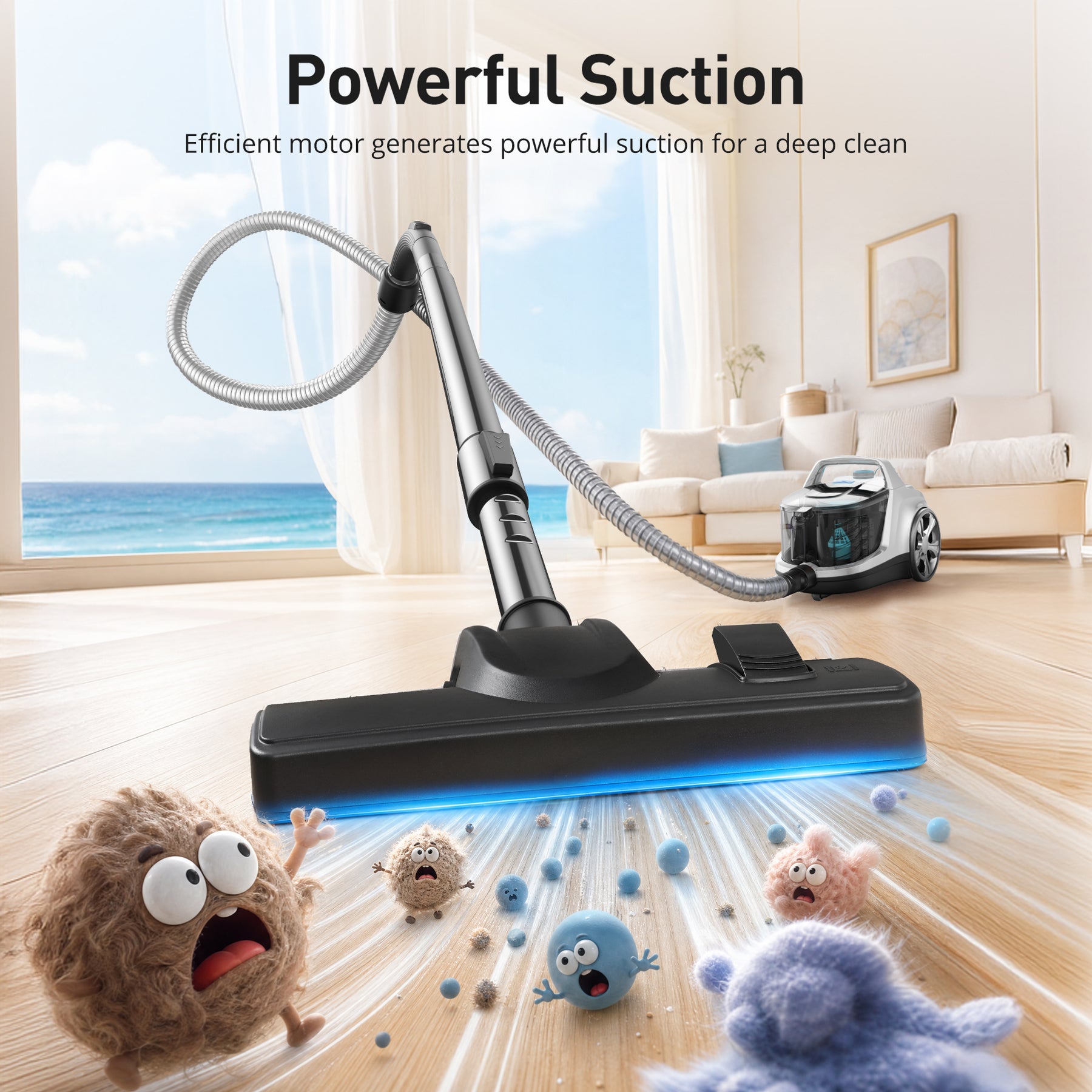 Orgtoy Canister Vacuum Cleaner, Upgraded 1600W Bagless Canister Vacuum Auto Cord Rewind, Brushless Motor, 4QT Dust Cup, HEPA Filter, 5 Tools for Hard Floors, Carpet, Pet, Upholstery, Tiles