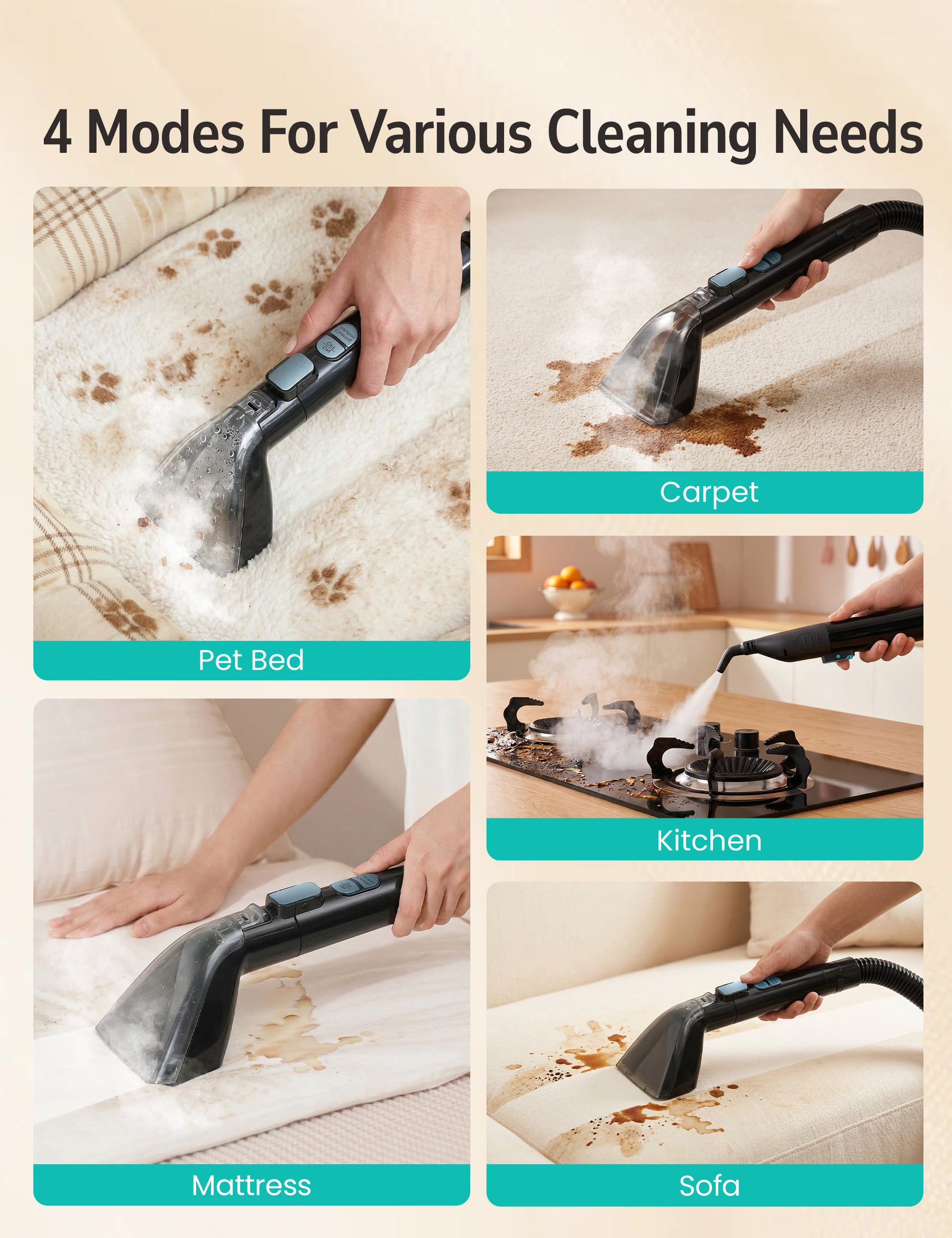 Aspiron CA052 20KPA/1600W Multifunctional Carpet Cleaner Machine,Professional Steam Cleaner,9 Brushes, 1.7L Water Tank,300 ML Cleaning Solution, 5M Cord,for Carpet,Sofa,Pet Stains,Mattress,Furniture,Car