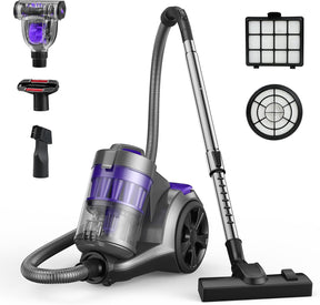 Aspiron CA033 1700W Canister Vacuum Cleaner, 32Kpa Bagless Vacuum Cleaner, Multi-Cyclonic Filtration, 2 Anti-Allergen HEPA Filters, 3.5QT Dust Cup, 4 Tools, Corded Vacuum for Hard Floor, Pet Hair