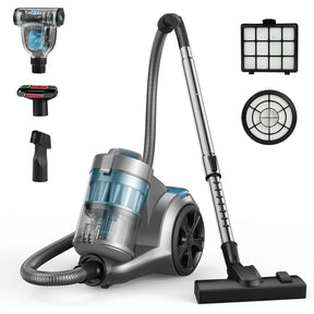 Aspiron CA033 1700W Canister Vacuum Cleaner, 32Kpa Bagless Vacuum Cleaner, Multi-Cyclonic Filtration, 2 Anti-Allergen HEPA Filters, 3.5QT Dust Cup, 4 Tools, Corded Vacuum for Hard Floor, Pet Hair