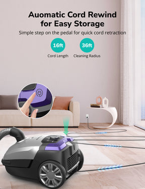 Aspiron Bagless Canister Vacuum Cleaner AS-CA040 5L Dust Bag, Easy to Push,