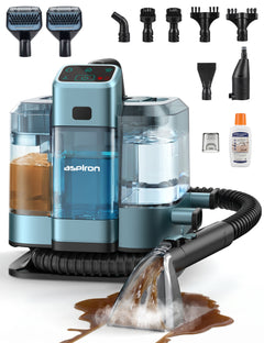 Aspiron CA052 20KPA/1600W Multifunctional Carpet Cleaner Machine,Professional Steam Cleaner,9 Brushes, 1.7L Water Tank,300 ML Cleaning Solution, 5M Cord,for Carpet,Sofa,Pet Stains,Mattress,Furniture,Car