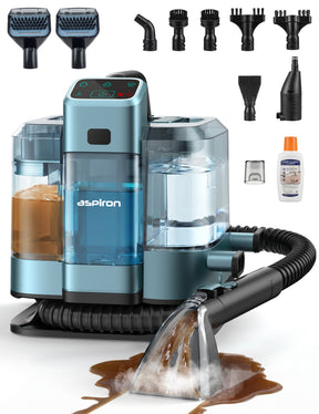 Aspiron CA052 20KPA/1600W Multifunctional Carpet Cleaner Machine,Professional Steam Cleaner,9 Brushes, 1.7L Water Tank,300 ML Cleaning Solution, 5M Cord,for Carpet,Sofa,Pet Stains,Mattress,Furniture,Car