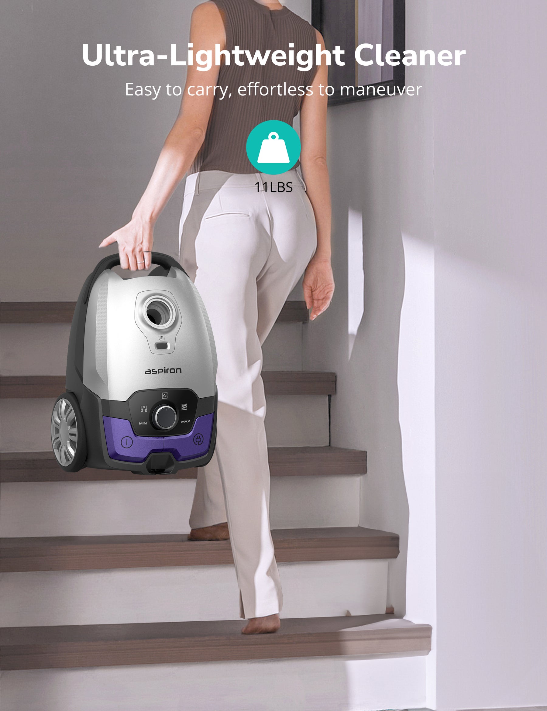 Aspiron Bagless Canister Vacuum Cleaner AS-CA040 5L Dust Bag, Easy to Push,