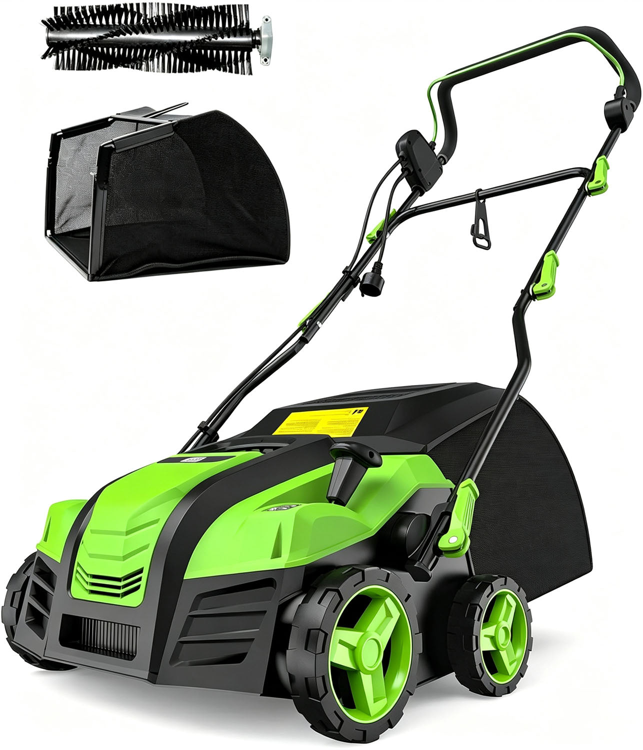 Aspiron GH002 16” Artificial Turf Sweeper 2000W Artificial Turf Vacuum 15Amp Grass Sweeper Yard Power Brush with 55L Removable Leaf Collection Bag, Quick-Fold, Keeps Clear Sweepy Box