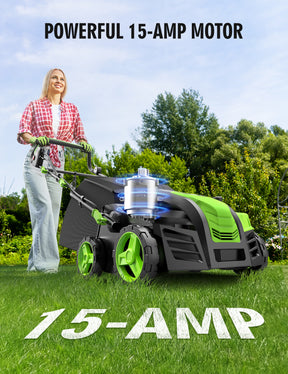 Aspiron GH002 16” Artificial Turf Sweeper 2000W Artificial Turf Vacuum 15Amp Grass Sweeper Yard Power Brush with 55L Removable Leaf Collection Bag, Quick-Fold, Keeps Clear Sweepy Box