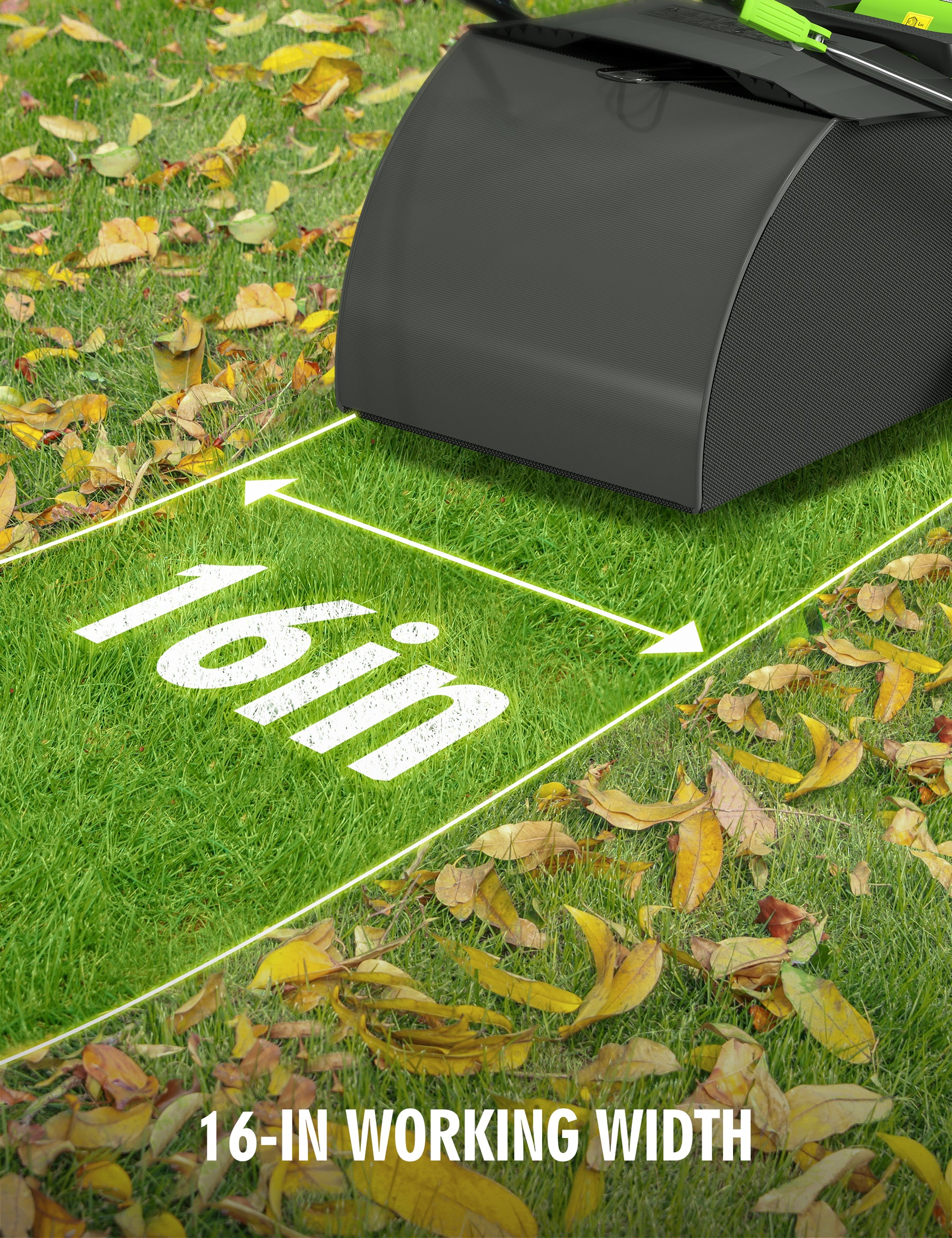 Aspiron GH002 16” Artificial Turf Sweeper 2000W Artificial Turf Vacuum 15Amp Grass Sweeper Yard Power Brush with 55L Removable Leaf Collection Bag, Quick-Fold, Keeps Clear Sweepy Box