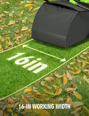Aspiron GH002 16” Artificial Turf Sweeper 2000W Artificial Turf Vacuum 15Amp Grass Sweeper Yard Power Brush with 55L Removable Leaf Collection Bag, Quick-Fold, Keeps Clear Sweepy Box