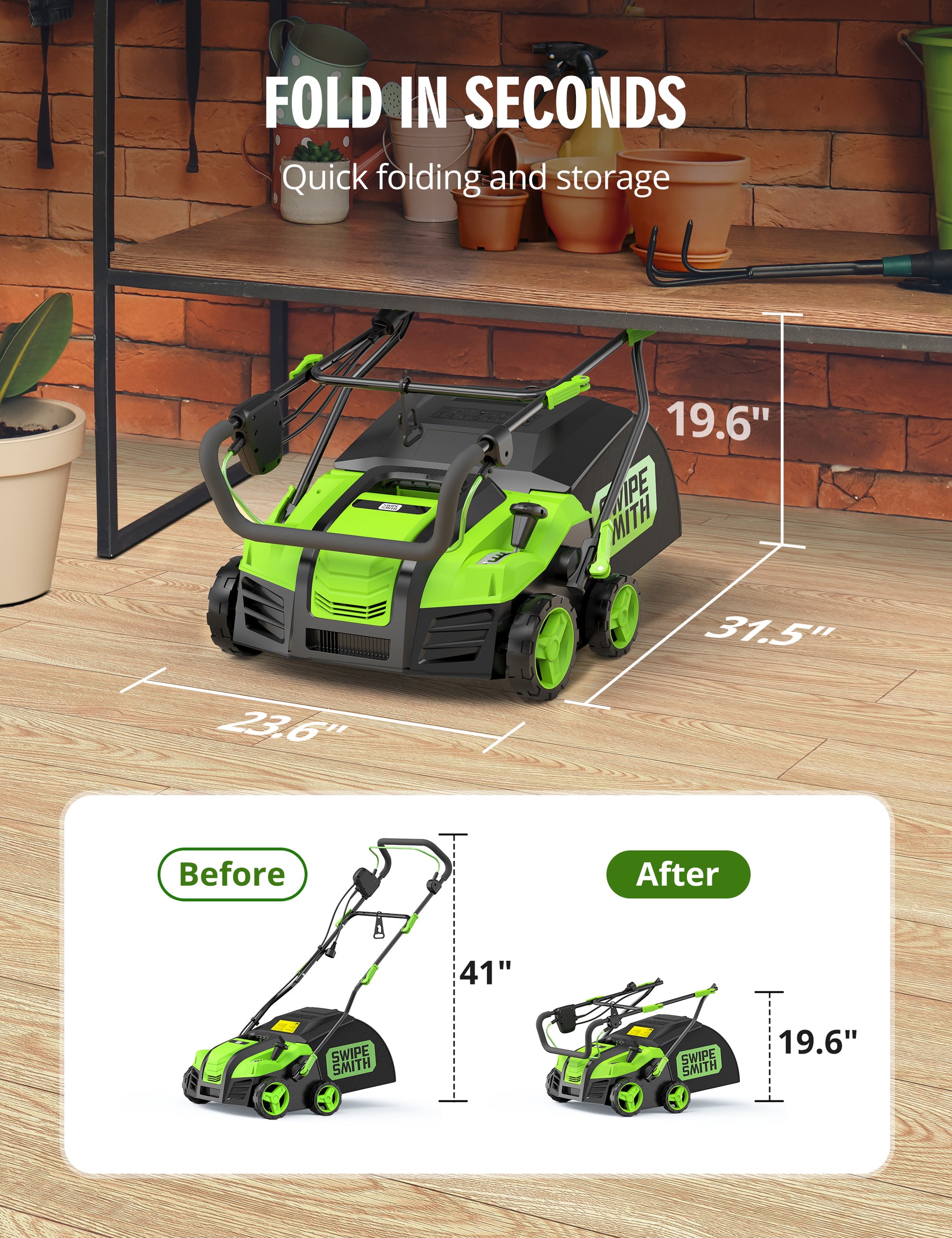 SwipeSmith 15Amp Artificial Grass Sweeper SI-GH002 16” Width Lawn Sweeper Yard Power Brush