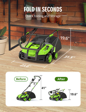 Aspiron GH002 16” Artificial Turf Sweeper 2000W Artificial Turf Vacuum 15Amp Grass Sweeper Yard Power Brush with 55L Removable Leaf Collection Bag, Quick-Fold, Keeps Clear Sweepy Box