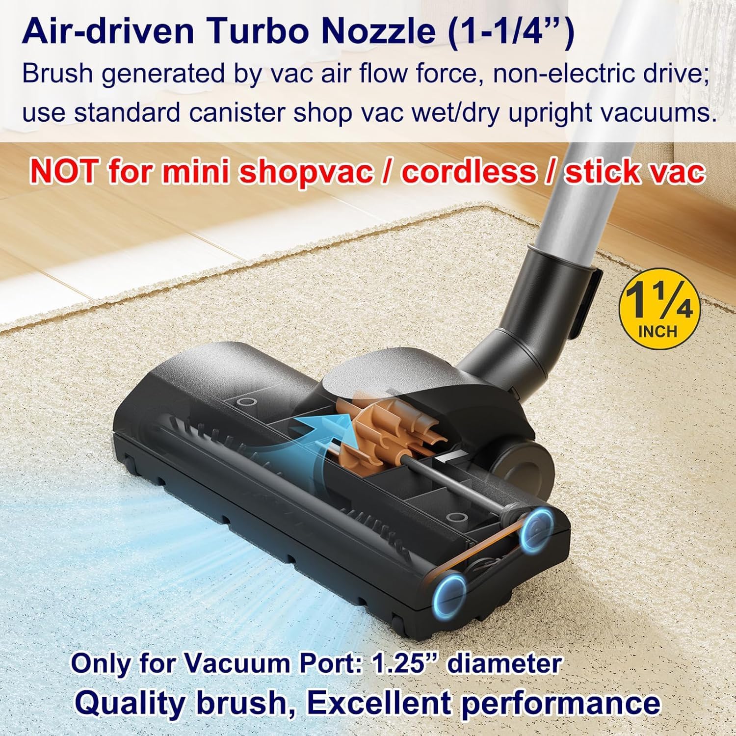 Aspiron Vacuum Carpet Brush Attachment, 1.25" Turbo Floor Brush for AS-CA006, AS-CA033, AS-CA034 – Universal Vacuum Cleaner Head Replacement Carpet & Rug Cleaning