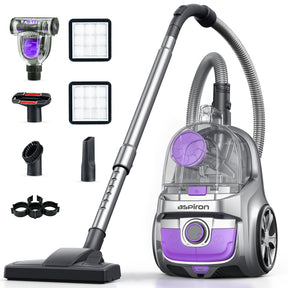 Aspiron CA006 Canister Vacuum Cleaner, 40Kpa Bagless Vacuum Cleaners, 4QT Large Dust Cup, Double HEPA Filter, Retractable Cord, 1600W Lightweight Vacuum Cleaner with 5 Tools for Hard Floors