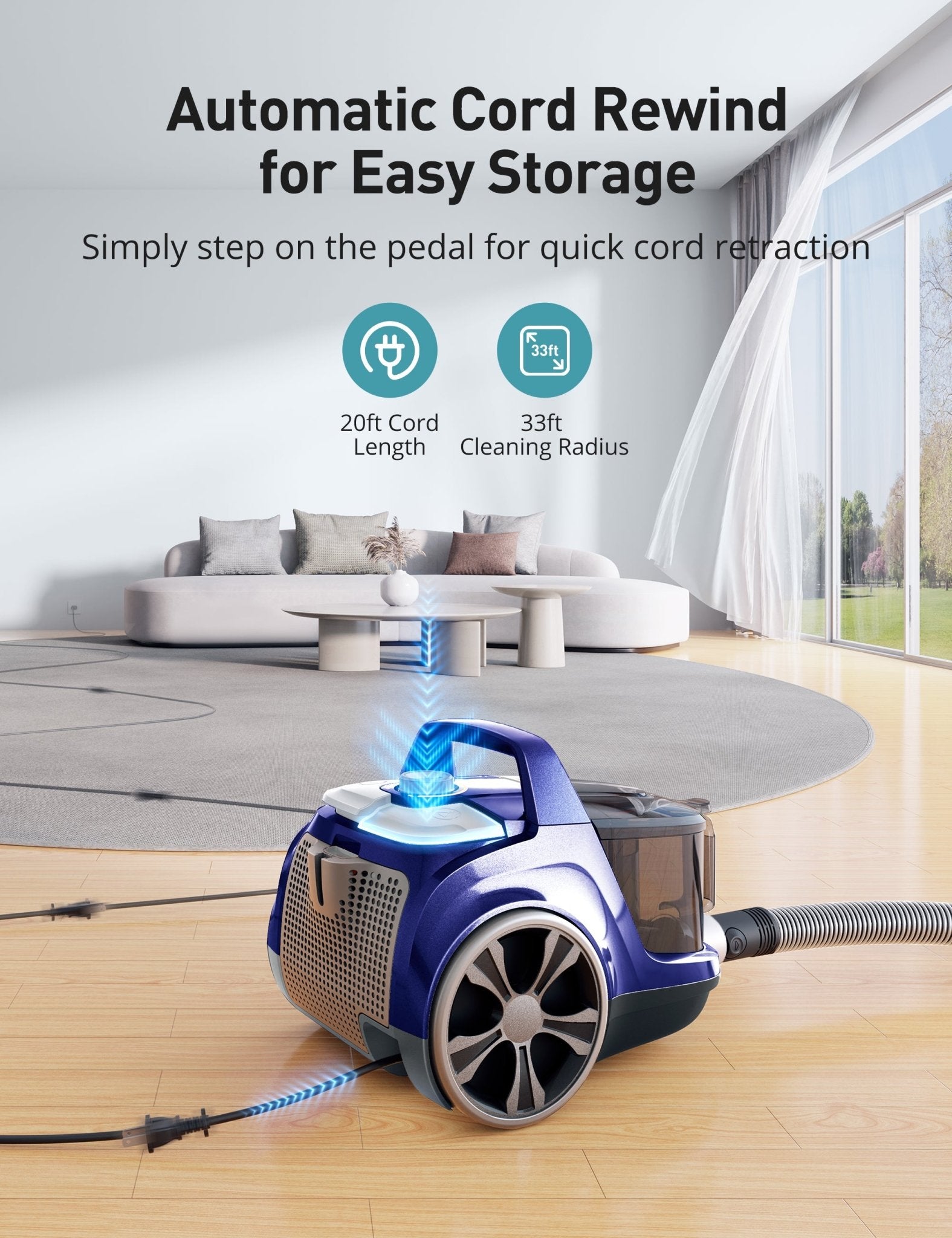 Aspiron® 1200W Bagless Vacuum Cleaner CA006, 3.7QT Capacity, Blue