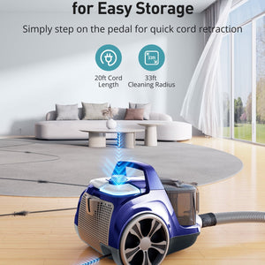 Aspiron® 1200W Bagless Vacuum Cleaner CA006, 3.7QT Capacity, Blue
