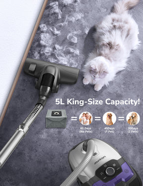 Aspiron Bagless Canister Vacuum Cleaner AS-CA040 5L Dust Bag, Easy to Push,