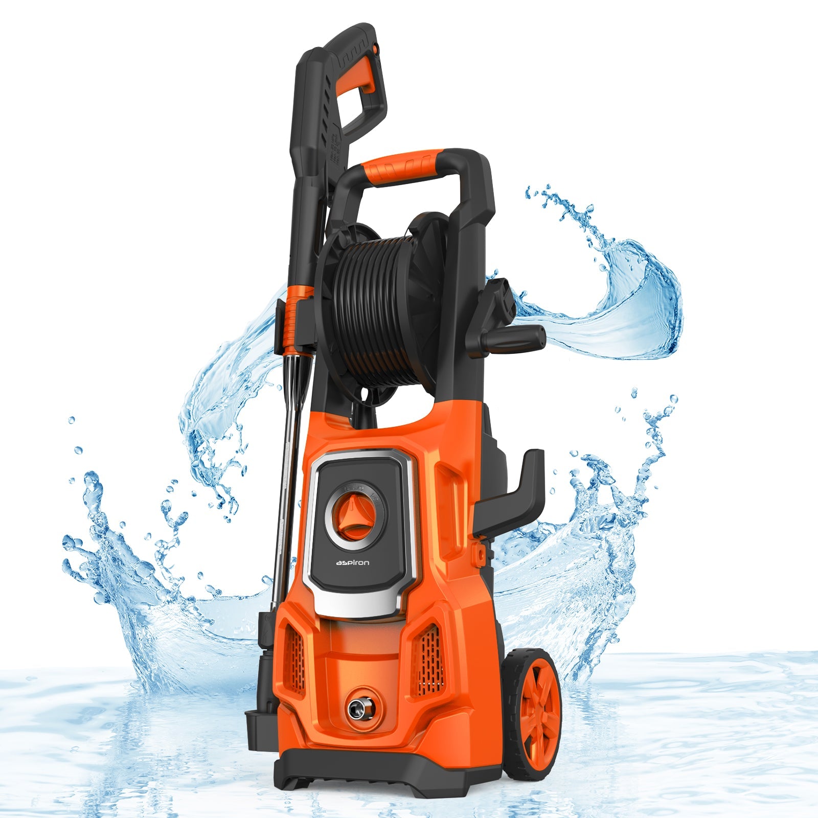 Aspiron 1800W 2.6 GPM Power Pressure Washer TH002, 3800 Max PSI Electric Pressure Washer,  Hose Reel, 4 Quick Connect Nozzles 2024