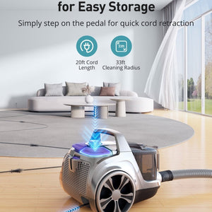 automatic cord rewind for easy storage