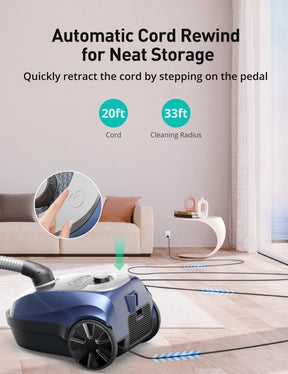 ASPIRON® Canister Vacuum Cleaner CA029, 1300W Bagged Canister Vacuum