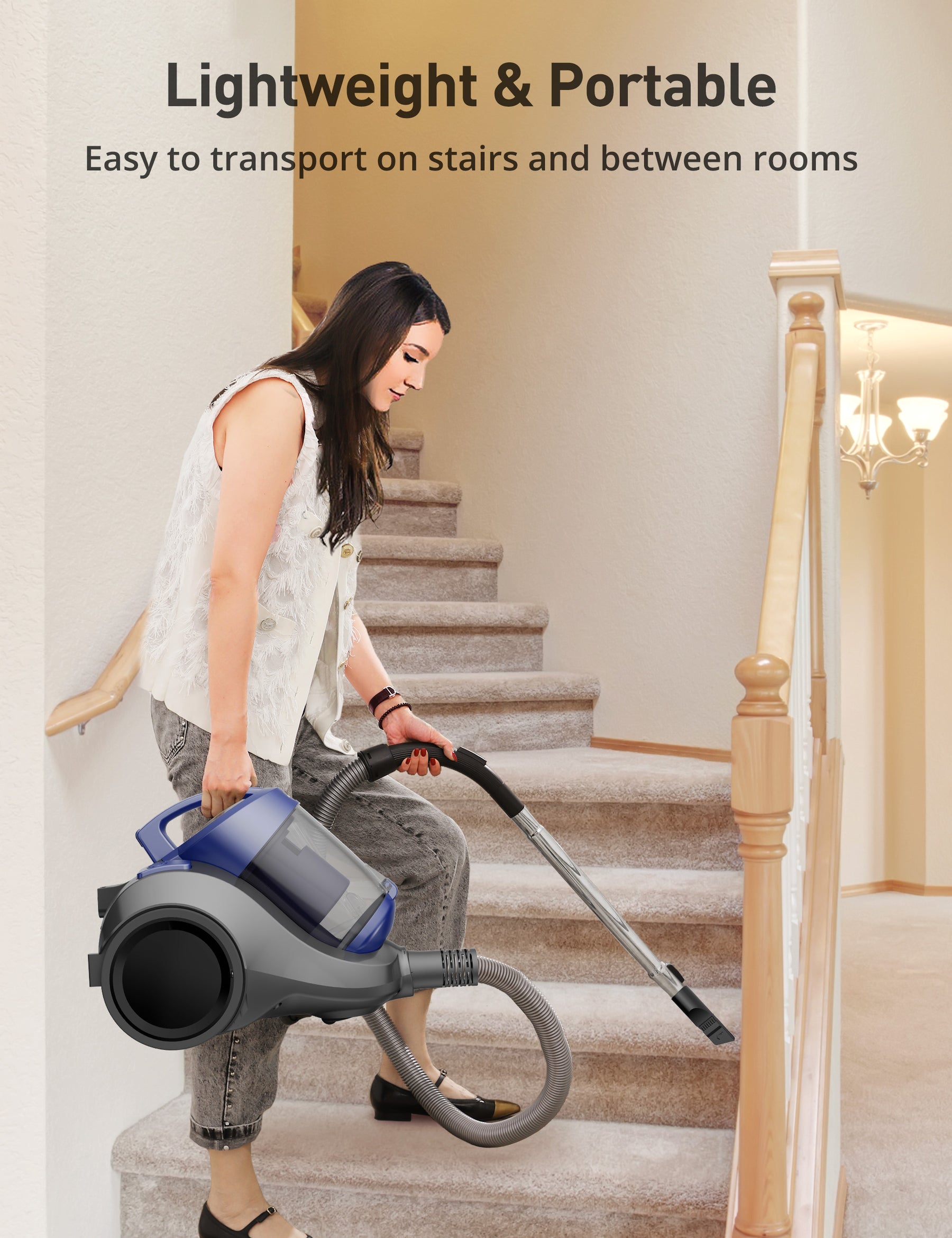 ASPIRON®  22000pa Canister Vacuum Cleaner CA034,  2.1QT Dust Cup, Corded Vacuum for Hard Floors, Carpets, Pet Hair