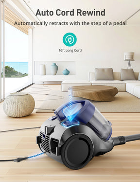 ASPIRON®  22000pa Canister Vacuum Cleaner CA034,  2.1QT Dust Cup, Corded Vacuum for Hard Floors, Carpets, Pet Hair