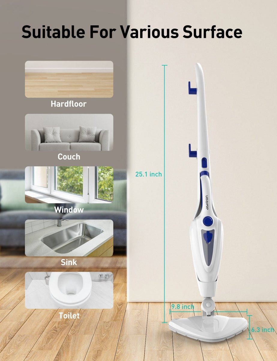 Aspiron AS-CA039 12-in-1 Steam Mop,1500W Steam Cleaner with Detergent Chamber 15S Heat-Up, Detachable Handheld Steamer, Removes 99.99% Stubborn Stains, Safe for Hardwood Floors, Windows, Tiles,Furniture