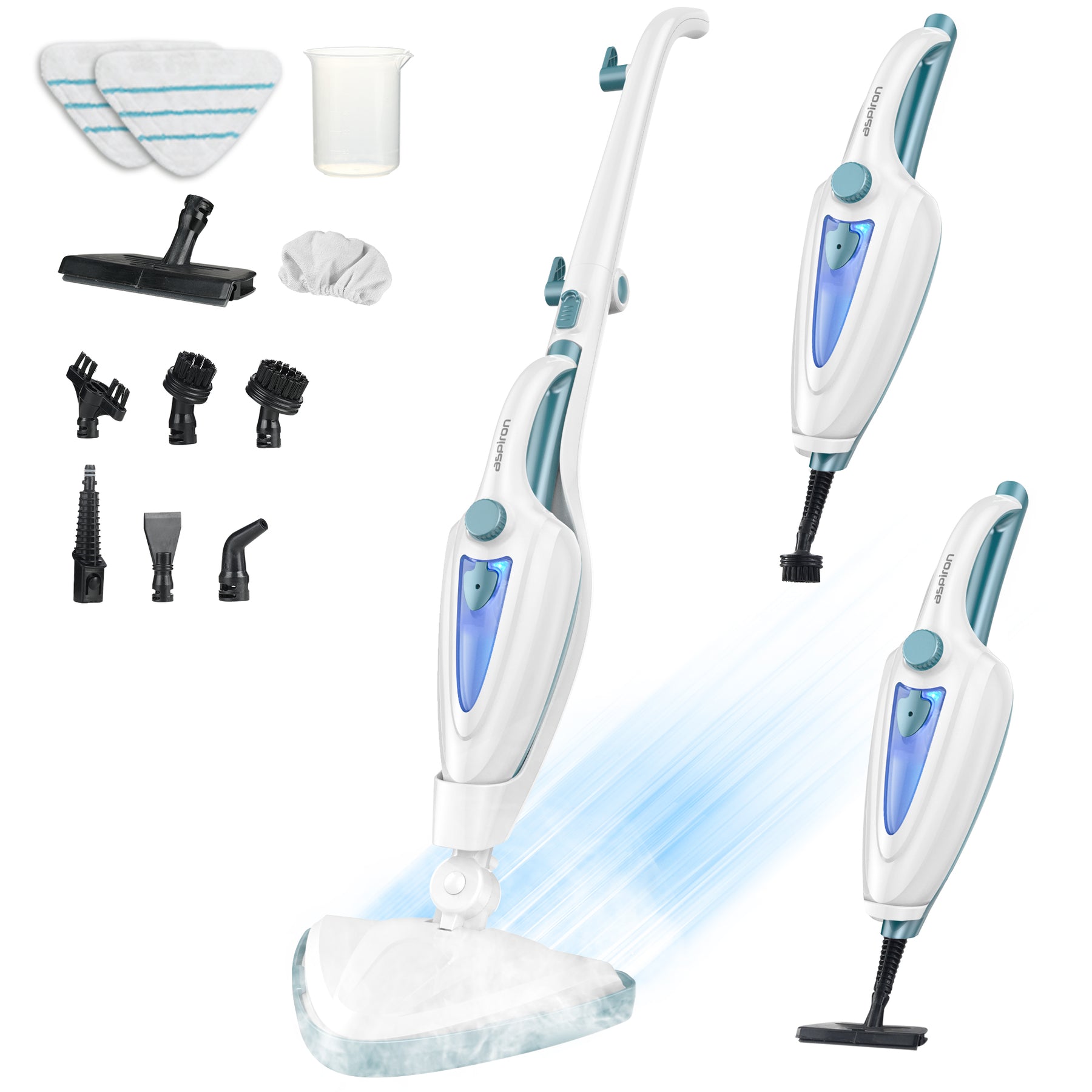 Aspiron CA039 12-in-1 Steam Mop, Fast 15-Sec Heat-Up, 1500W Detachable Handheld Steam Cleaner with 2 Dirt Grip Pads, Removes 99.99% Stubborn Stains for Hardwood Floors, Clothes, Windows, Tiles, Furniture