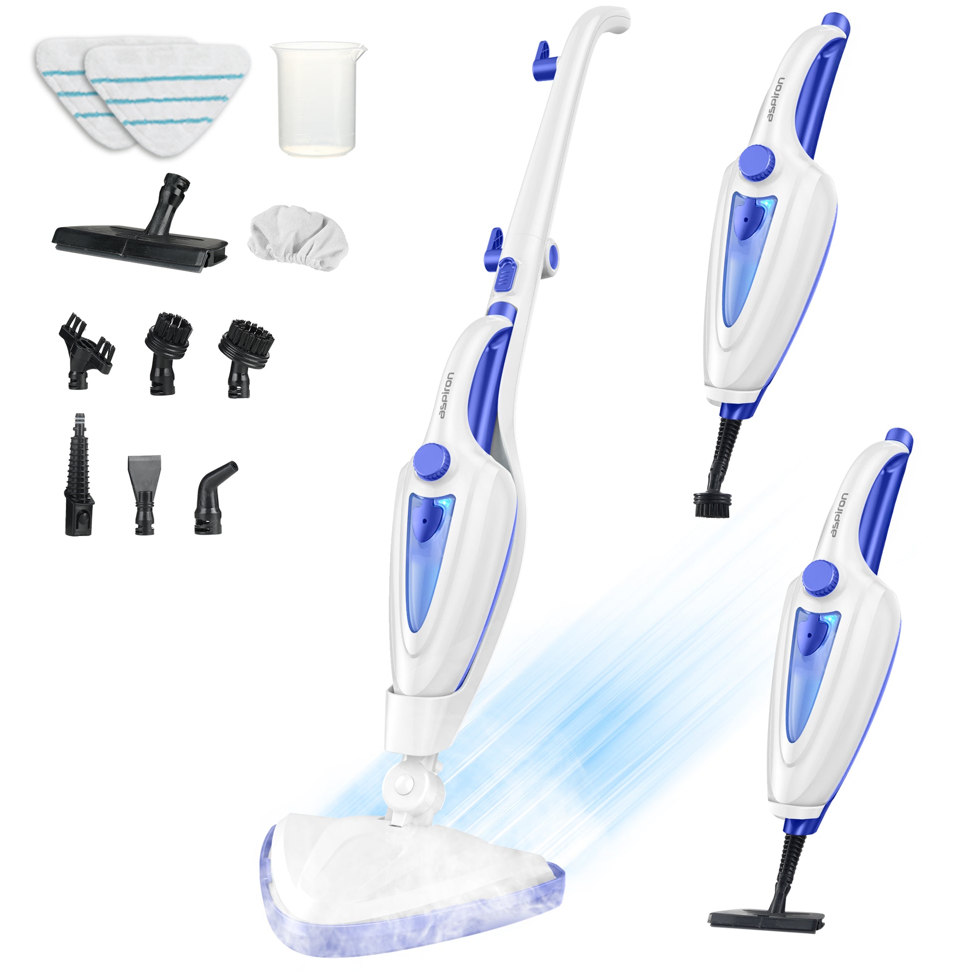 Aspiron CA039 12-in-1 Steam Mop, Fast 15-Sec Heat-Up, 1500W Detachable Handheld Steam Cleaner with 2 Dirt Grip Pads, Removes 99.99% Stubborn Stains for Hardwood Floors, Clothes, Windows, Tiles, Furniture