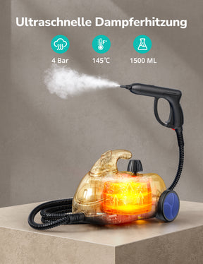 Aspiron AS-CA042 Dampfreiniger, Dampdruck 4 bar, Steam Cleaner 2000W Hochdruck-Dampfreiniger mit 145 °C Heißdampf, 18 Aufsätze, 1,5L Tank, 50 Min. – chemiefrei für Boden, Fugen, Küche & Bad