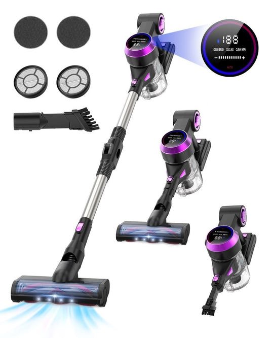 HawKam Cordless Vacuum CA006, 30Kpa Suction, 55Min Runtime, Ultra-Quiet, Lightweight