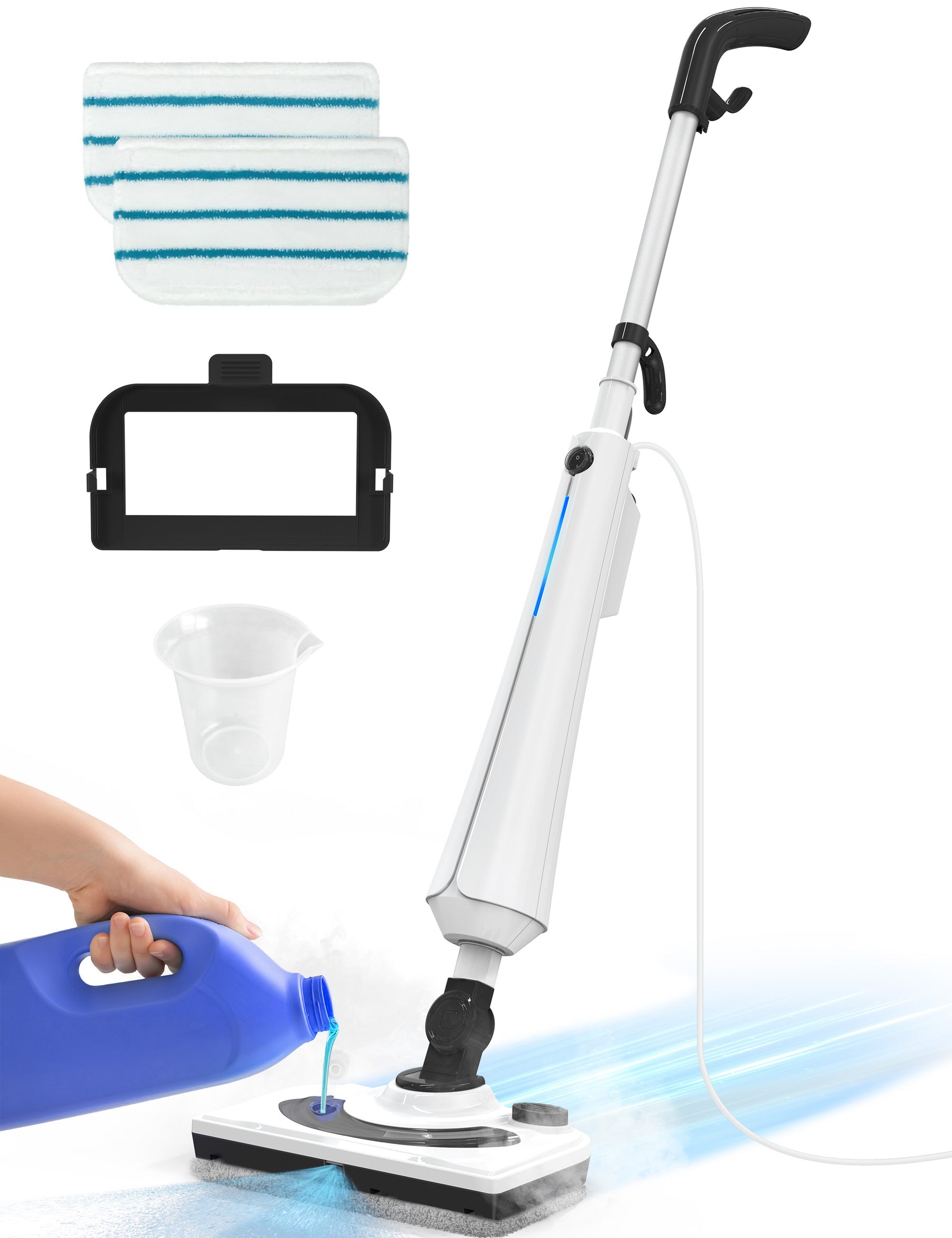 Aspiron AS-CA044 Professional Steam Mop Cleaner, 1300W Floor Steamer with Detergent Chamber
