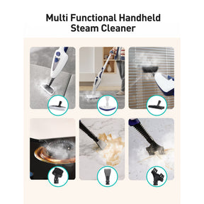 Steam Mop 12-in-1, 1500W Detachable Handheld Steam Cleaner, Fast 15s Heat-Up, 2 Dirt Grip Pads, Removes 99.99% Stubborn Stains for Hardwood Floors, Clothes, Windows, Tiles, Furniture, Blue